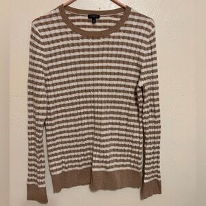 Talbots Pullover Sweater Gold Metallic Sparkle Shimmer Striped Knit Top Size PM